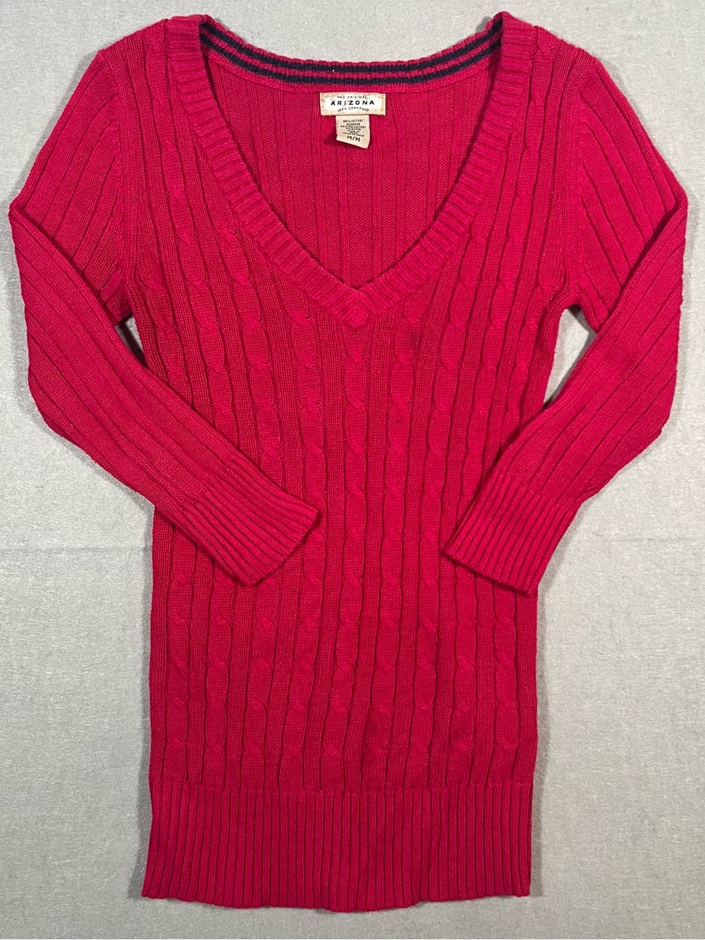 Arizona Jean Co Women’s M Pink Cable Knit V Neck Pullover Sweater